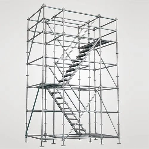 Steel scaffolding tower with an internal stair