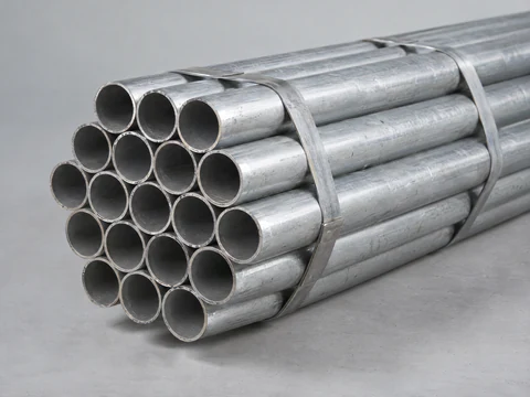 Pre-galvanized round steel pipes in a strapped bundle