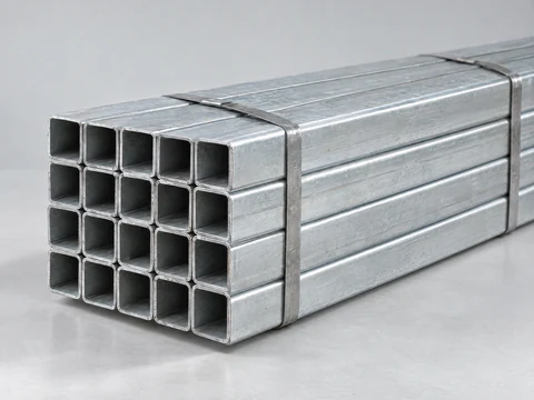 Pre-galvanized square hollow section steel tubes in a strapped bundle